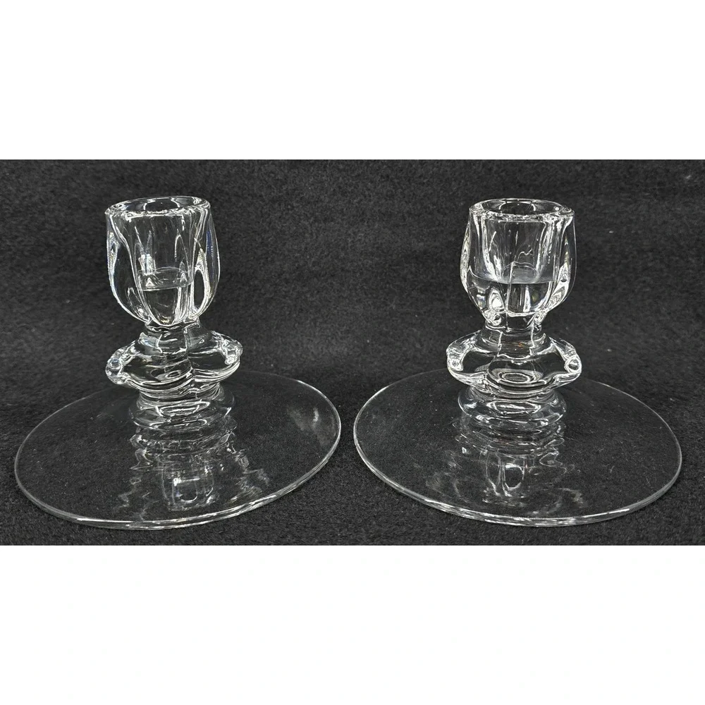 2‎ Vtg Duncan Miller Canterbury Glass Taper Candle Holders 1940s 4.5x3.25